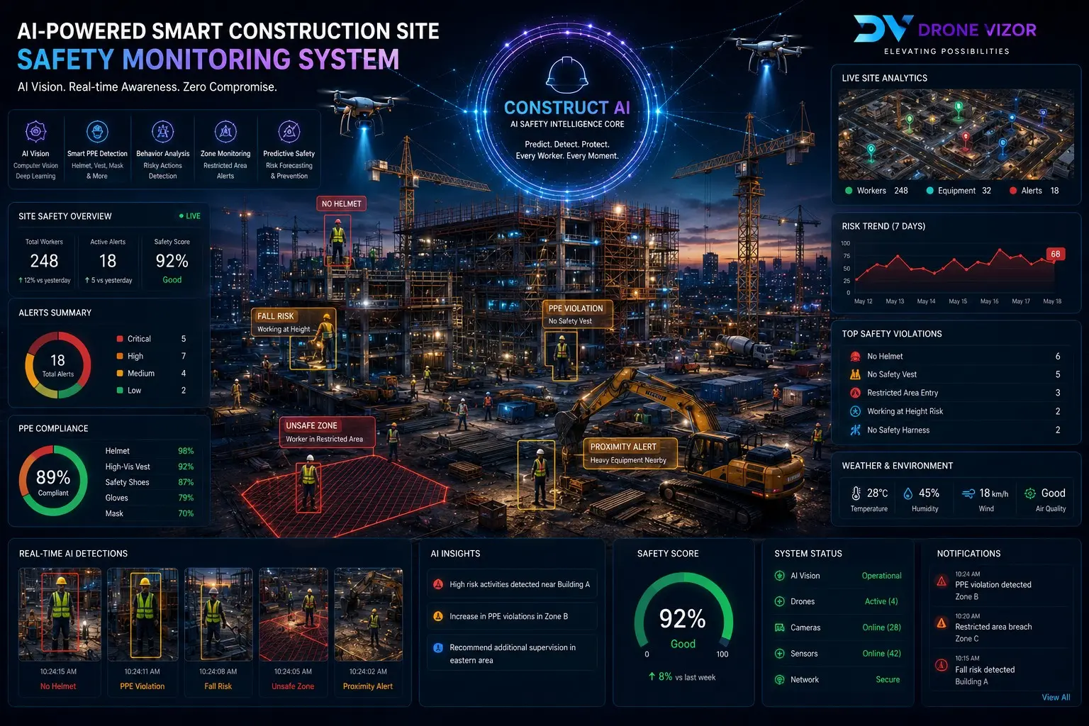 ConstructAI AI-powered construction site safety monitoring